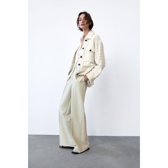 NWOT ZARA White Check Plaid Boucle Tweed Oversized Shirt Jacket Shacket, Size XS - Picture 14 of 16